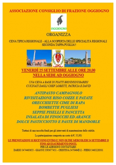 Cena tipica regionale- alla scoperta delle specialità regionali seconda tappa PUGLIA!
